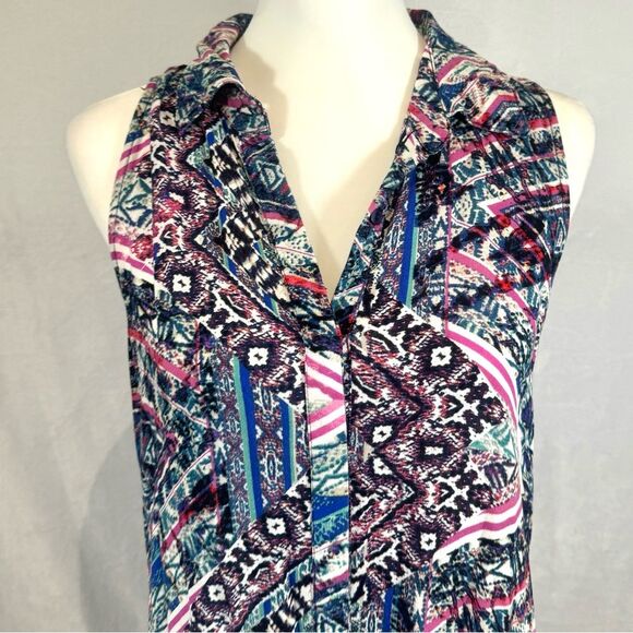 Cupio colorful abstract print button down shirt dress size medium - Picture 2 of 6